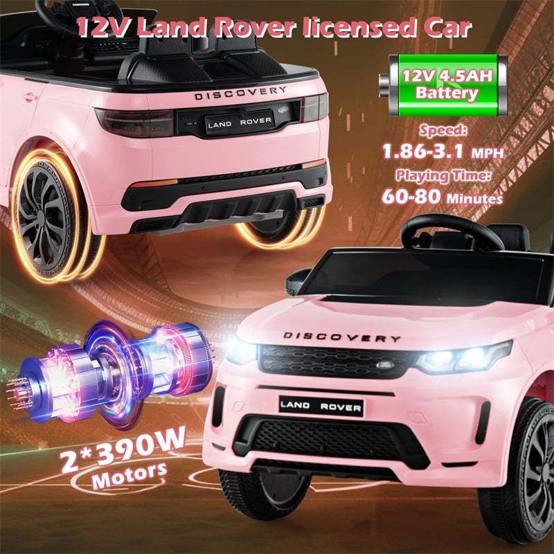 12V Kids Ride On Car Licensed Land Rover Electric Vehicle with Remote Control, LED Lights, Speed Switch Sound, Folding Rear Wheels