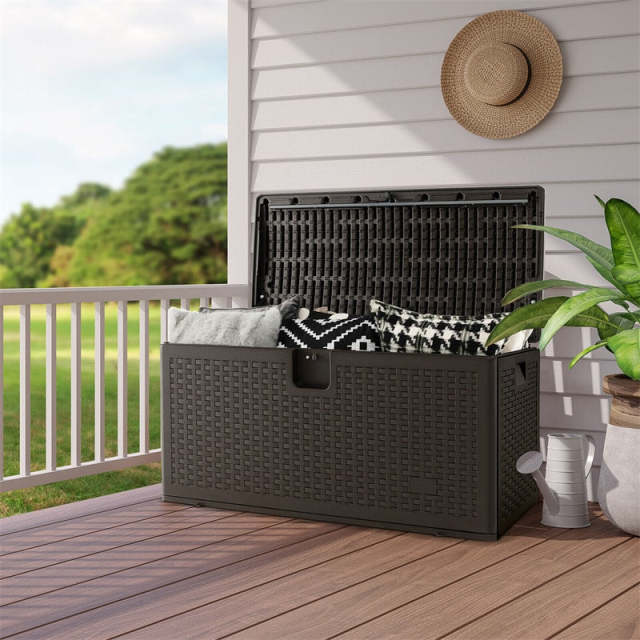 73 Gallon Patio Deck Box, Weather-Resistant Outdoor Storage Container with Lockable Lid & Side Handle for Furniture Cushions, Garden Tools & Toys