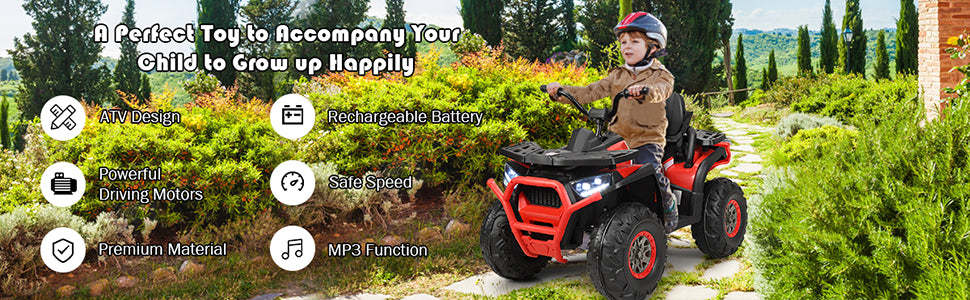 12V Kids Electric Ride-on 4-Wheeler ATV Quad with LED Lights MP3