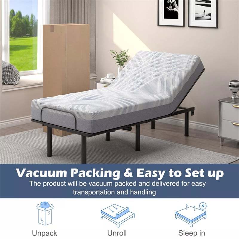 8" Twin XL Adjustable Bed Mattress Gel Infused Memory Foam Mattress with Jacquard Cover, 3D CNC Cutting & Bamboo Charcoal Memory Foam