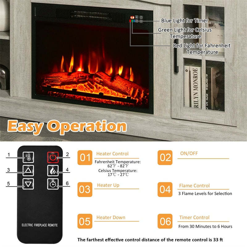 Fireplace TV Stand TV Entertainment Center with 1400W 23" Electric Fireplace & Remote Control
