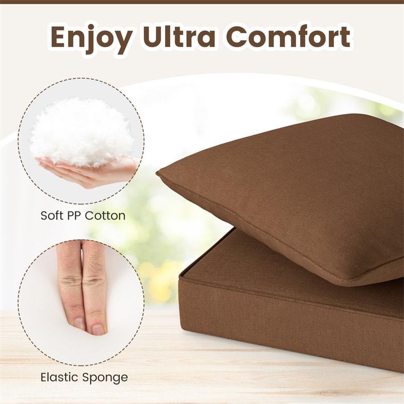 Deep Seat & Back Cushion Set with Rope Ties, Waterproof 6" Thick Indoor/Outdoor Chair Pads for Patio Furniture & Poolside
