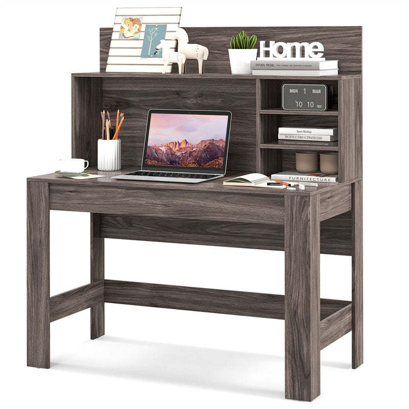 48" Computer Desk with Hutch & Anti-Tip Kits, Wood Home Office Desk with Cable Hole, Writing Study Desk PC Laptop Desk for Small Space, Bedroom