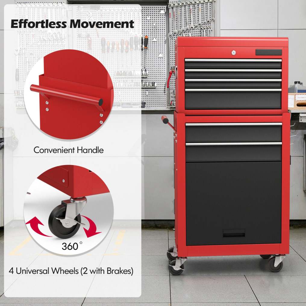6-Drawer Rolling Tool Chest, High Capacity Tool Box with Lockable Wheels, Auto Lock, Removable Top, Tool Storage Cabinet for Garage Workshop