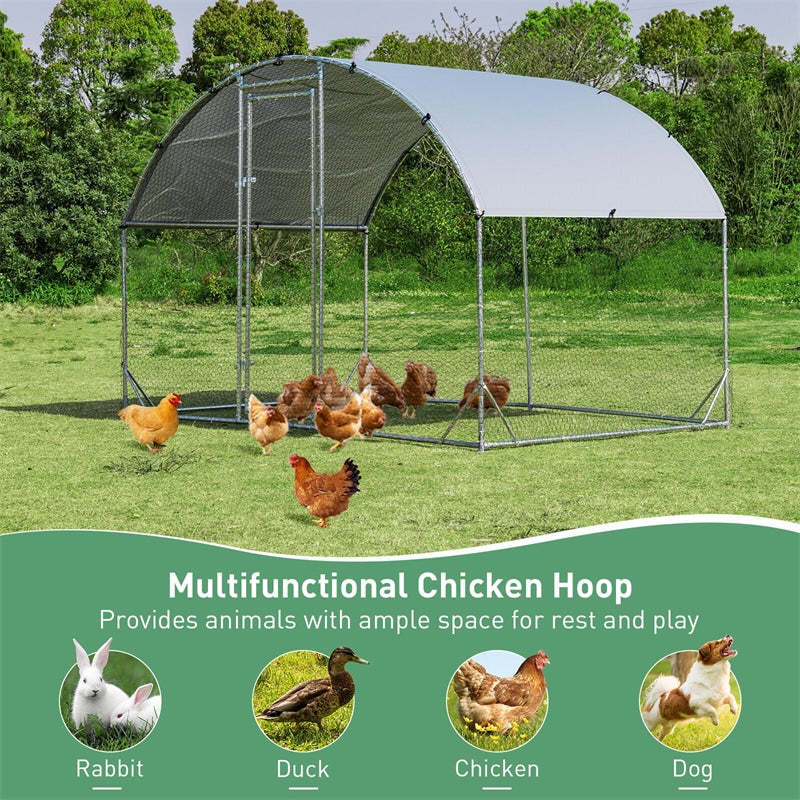 6.2ft Outdoor Metal Chicken Coop Galvanized Walk-in Dome Cage with Cover