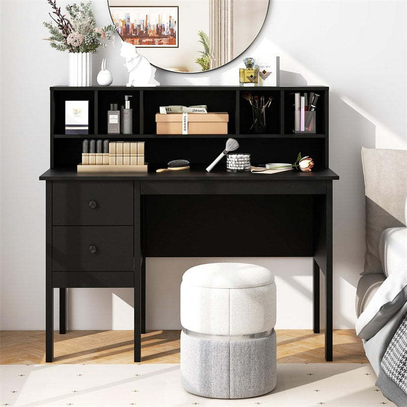 48" Computer Desk with Charging Station, 5-Cubby Hutch & 2 Drawers, Home Office Desk w/Power Outlets, USB/Type-C Ports for Bedroom, Small Space