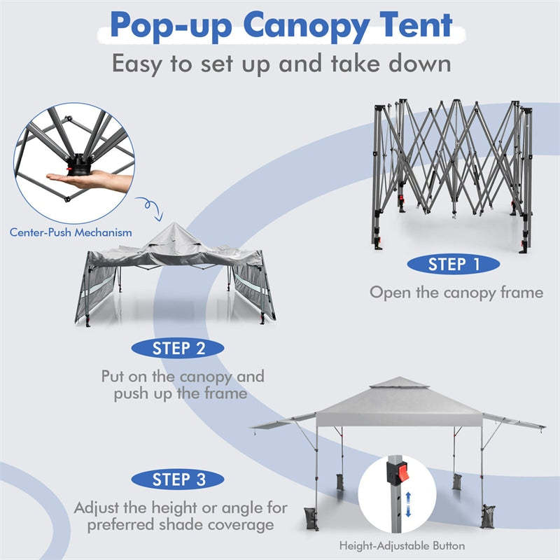 10'x17.6' Pop-up Canopy Tent with Adjustable Dual Awnings & Wheeled Bag, 2-Tier Outdoor Instant Canopy Tent, Easy Setup for Patio Market Picnic