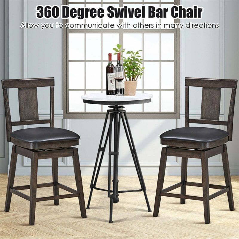 24 Inch 360° Swivel Upholstered Counter Height Bar Stool with Rubber Wood Legs