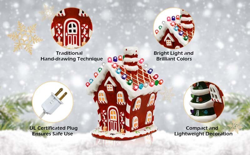 Hand-Painted Ceramic Christmas House with 44 Multicolored Lights