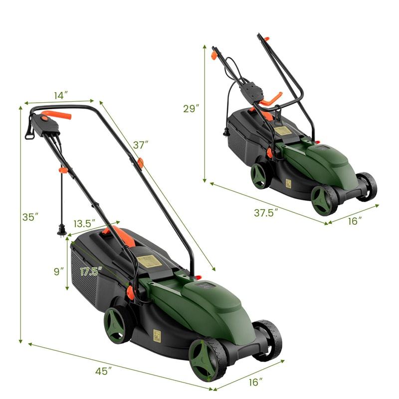 14" Electric Corded Lawn Mower 12-AMP 2-in-1 Walk-Behind Lawnmower with Grass Collection Box & 3 Adjustable Cutting Position