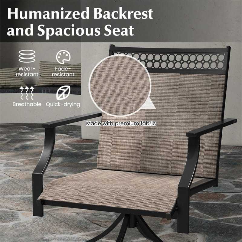 Patio Swivel Dining Chairs Set of 2 with Quick-Drying Fabric & Metal Frame, 360° Rotating Outdoor Chairs with Armrests for Deck Garden Yard