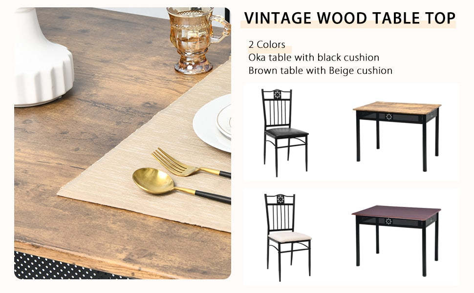 5 Piece Vintage Kitchen Dining Table Set with 4 Padded Dining Chairs