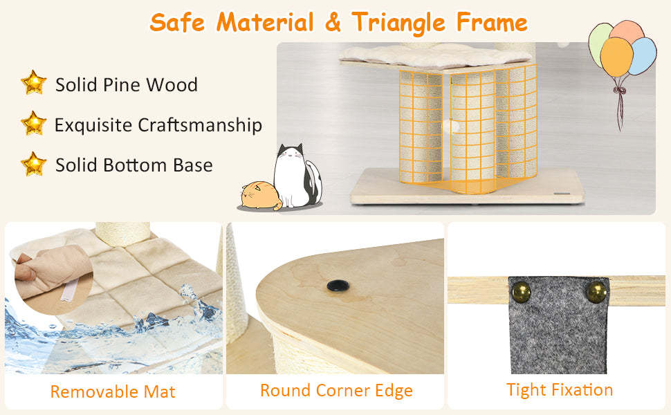 77.5" Tall Cat Tree Condo Multi-Level Large Kitten Tower with Sisal Posts, Hammocks, Hanging Basket & Washable Cushions