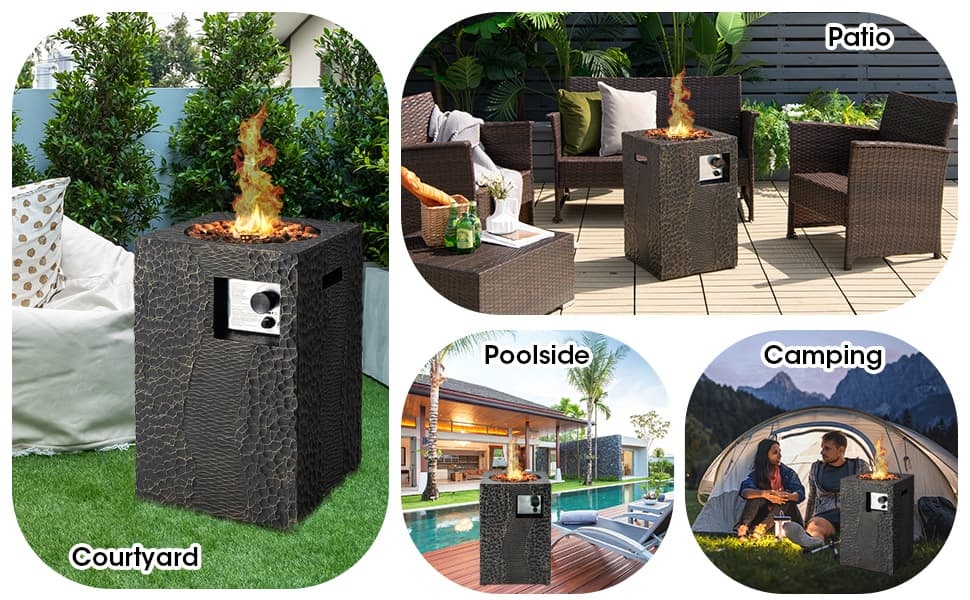 16" Square Propane Fire Pit, 30,000 BTU Auto-Ignition Outdoor Gas Fire Pit with Protective Cover, Touch-up Pen & Lava Rocks