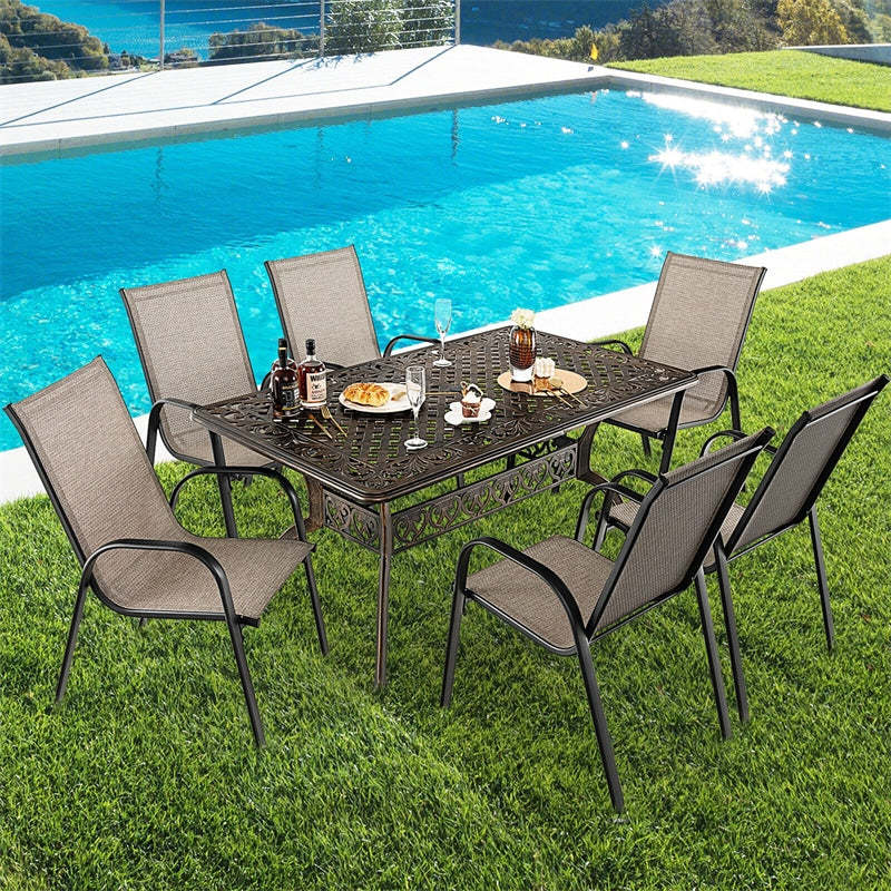 59" Cast Aluminum Outdoor Dining Table for 6-8 Person, All-Weather Rectangular Table with Umbrella Hole