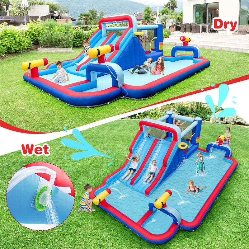 Inflatable Water Slide Kids 9-in-1 Giant Waterslide Park Bounce House with Dual Long Slides, Splash Pool for Outdoor Indoor Racing Fun