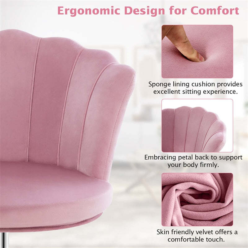 Pink Velvet Home Office Chair Adjustable Shell Desk Chair with