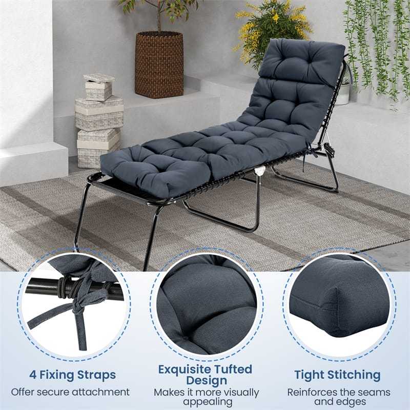 73" Thick Waterproof Outdoor Chaise Lounge Cushion with String Ties, All-Weather Patio Recliner Chair Pad for Poolside, Garden & Indoor Use