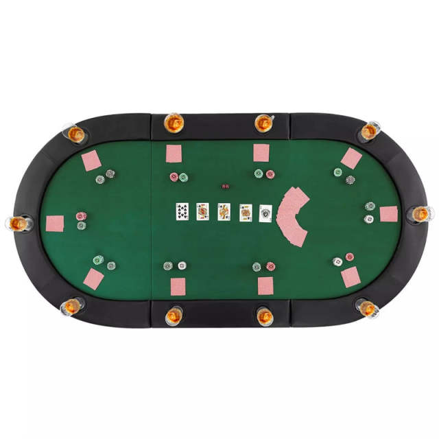 10-Player Foldable Poker Table Top, 84"x42" Portable Texas Holdem Poker Mat Layout with Carrying Bag & Cup Holders for Home Casino Games