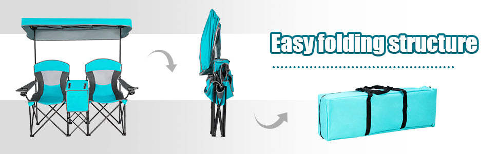 Portable Folding Double Camping Canopy Chairs Beach Chairs with Cup Holder