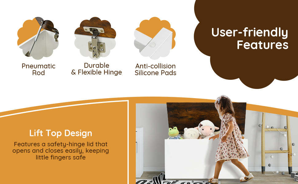 Flip-top Storage Chest with Pneumatic Rod & Safety Hinges 35.5” Storage Bench Deck Box for Toys Tools