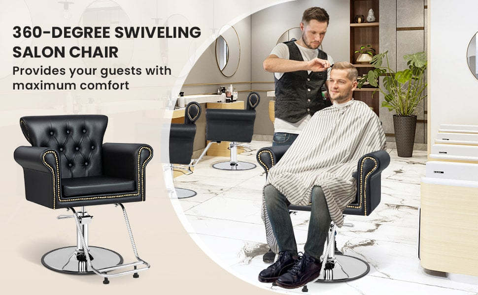 Classic Salon Styling Chair Heavy-Duty Hydraulic Barber Chair Height Adjustable Swivel Makeup Hair Salon Chair with Rivets Decoration
