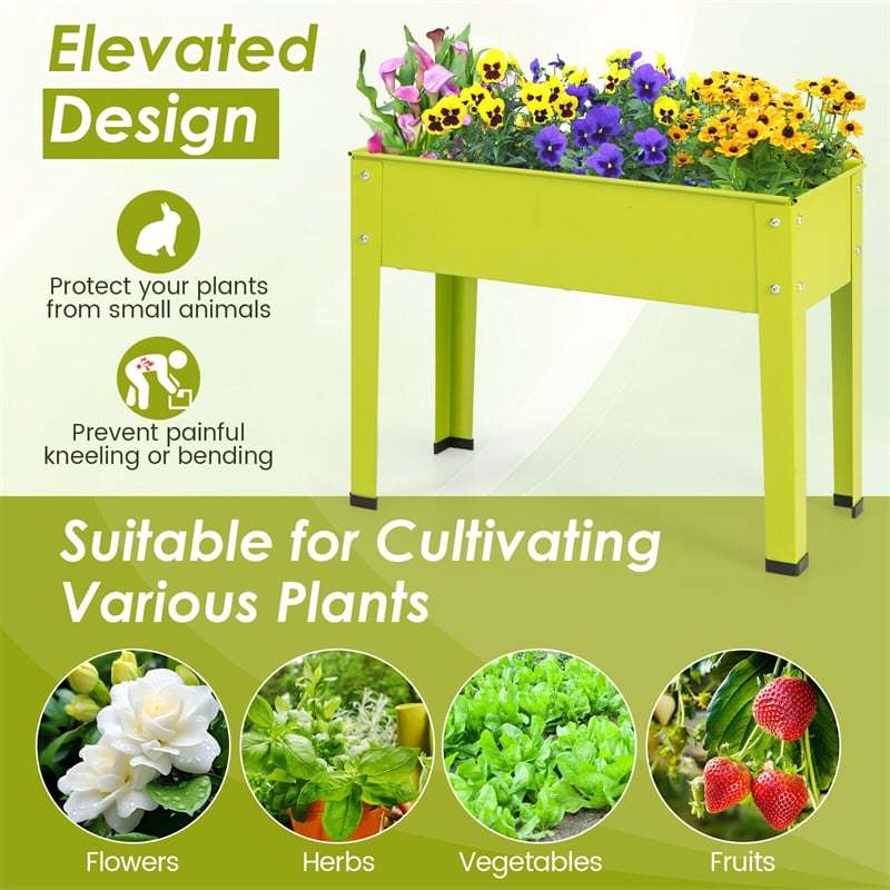 Outdoor Elevated Plant Stand 24" W Metal Raised Garden Bed Standing Planter Box with Drain Hole for Vegetable Flower Fruit