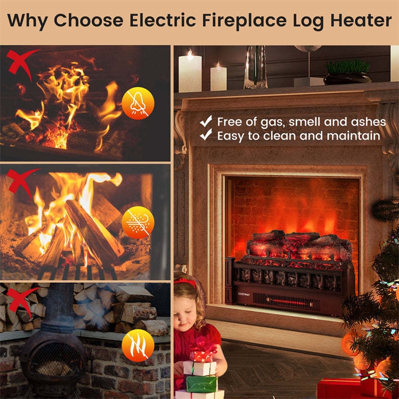 20" Electric Fireplace Log Insert Infrared Quartz Fireplace Heater with Realistic Pinewood Ember Bed & Adjustable Temperature