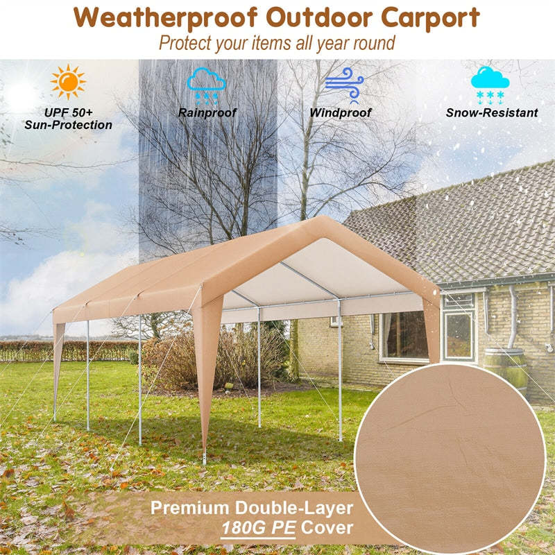 10x20FT Heavy Duty Carport Canopy Outdoor Car Shelter Portable Garage Tent with All-Weather Tarp & Galvanized Steel Frame