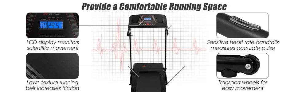 1.0HP Electric Folding Treadmill Motorized Power Running Machine with LCD Display & Heart Rate Sensor for Home Office Gym