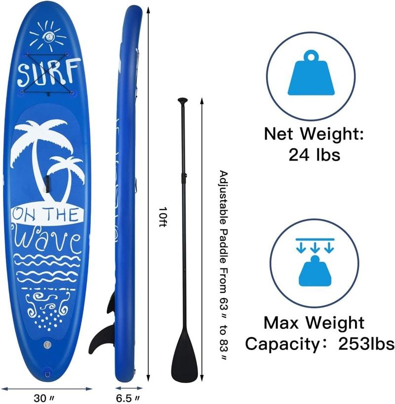 9.8FT Inflatable Stand Up Paddle Board with Adjustable Paddle, SUP Accessories, Pump, Leash & Carry Bag, Blow Up SUP for Adult Youth