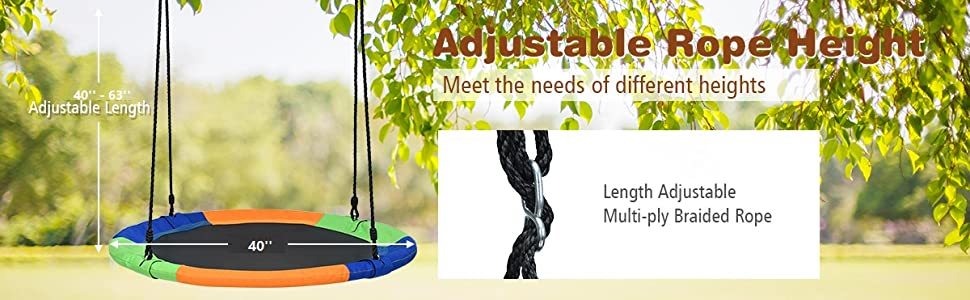 40" Kids Flying Saucer Tree Swing Outdoor Play Set with Adjustable Ropes