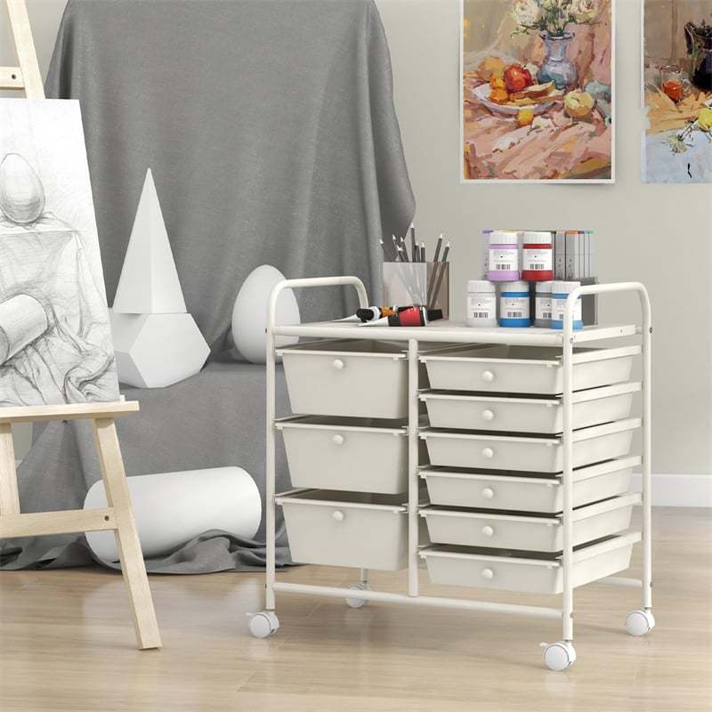 9-Drawer Rolling Storage Cart, Mobile Art & Craft Supply Organizer on Wheels, Metal Frame, Drawer Utility Cart for Classroom Office Home Salon
