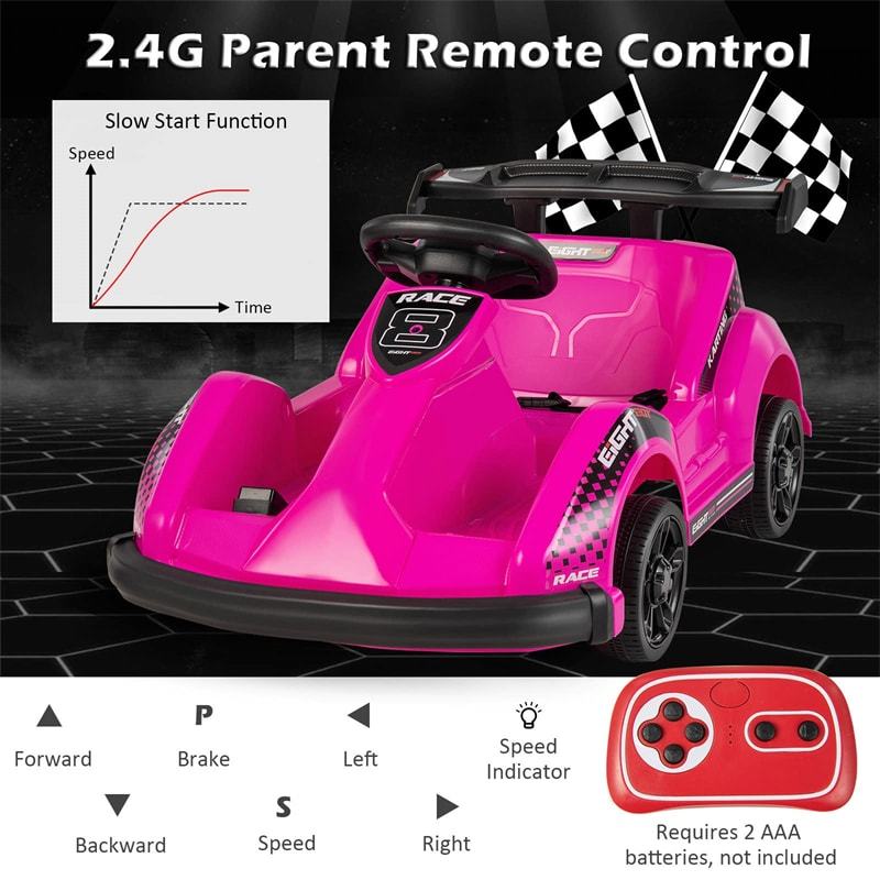 6V Kids Racer Go Kart, Electric Go Kart with Remote Control, 4 Wheels, Safety Belt, Music & USB Port, Battery Powered Ride-On Toy for Ages 3-8