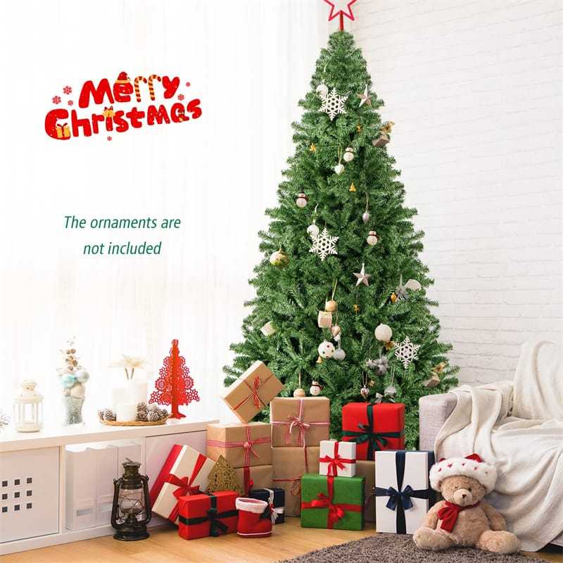 9FT Unlit Artificial Christmas Tree, Premium Hinged Spruce Tree with 2132 Branch Tips & Metal Stand, Easy Assembly Xmas Tree for Home Holiday Decor