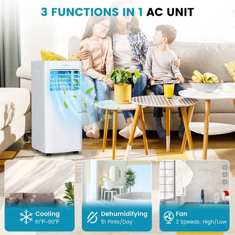 10000 BTU Portable Air Conditioner 4-in-1 AC Unit Cooling Fan Dehumidifier with Sleep Mode Remote Control & Window Kit Child Lock