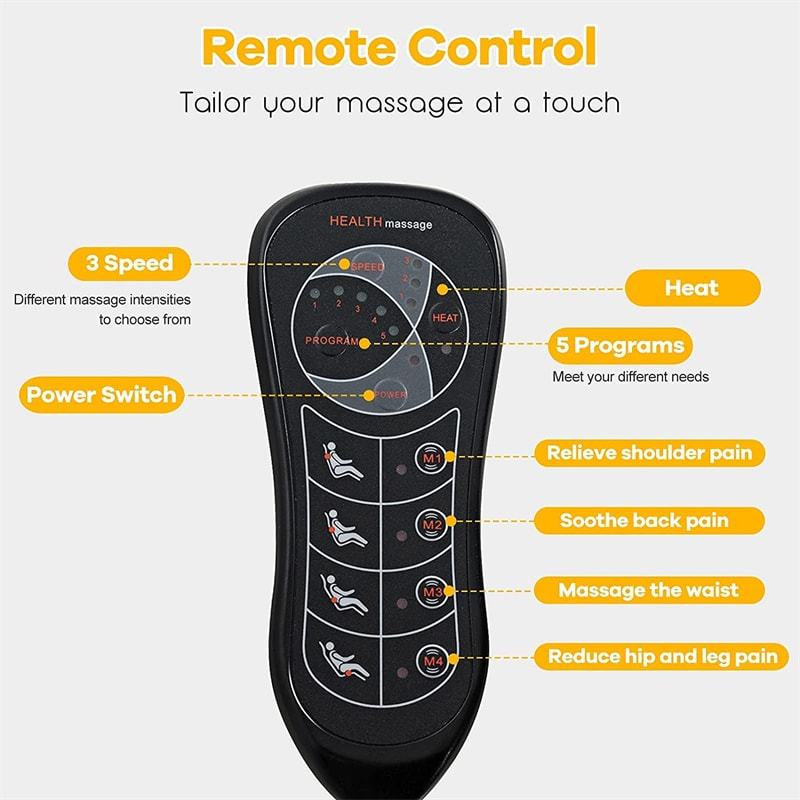 Folding 10 Vibration Motors Massage Seat Cushion Back Massager with 2 Heating Pads 3 Adjustable Intensity