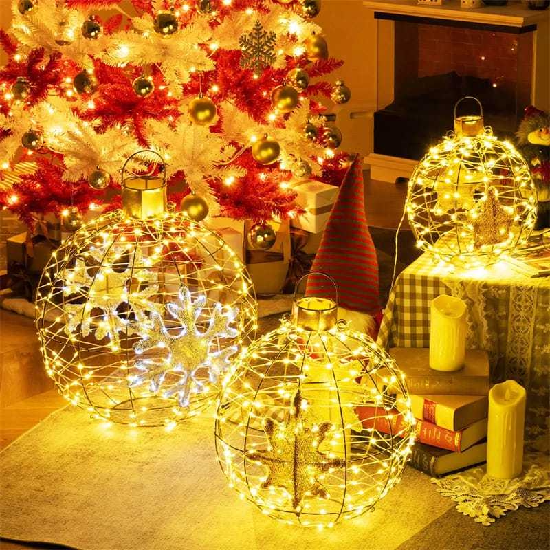 3-Pack Christmas LED Lighted Sphere Balls, Pre-Lit Lantern Balls with 732 Lights, Zip Ties & Ground Stakes, Tree Globe Lights for Indoor Outdoor Decor