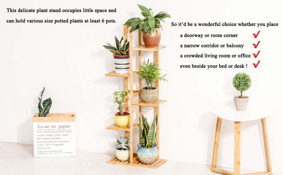 6 Tier 7 Potted Bamboo Plant Stand Rack Multiple Flower Pot Holder Shelf