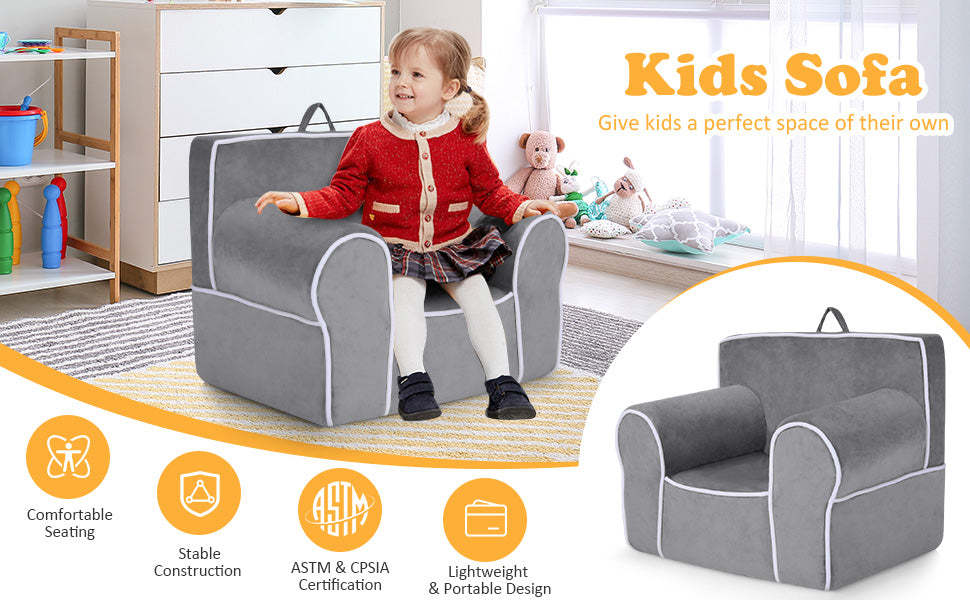 Kids Sofa Foam Filled Toddler Armchair Couch with Removable Washable Velvet Surface for Play Room Nursery