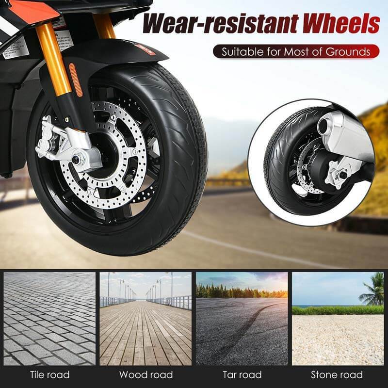 12V Kids Aprilia Licensed Electric Toddler Ride-On Motorbike with Training Wheels