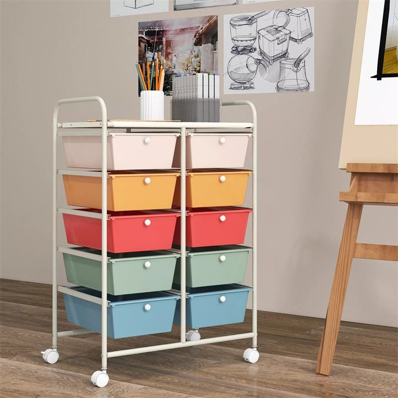 10 Drawer Rolling Cart, Storage Cart Organizer with Wheels, Mobile Utility Cart for Classroom, Office, Home, Craft, Art, Paper, Salon