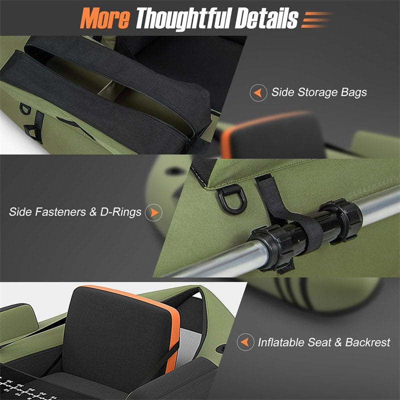 Fishing Float Tube, Inflatable Fishing Boat with Pump, Paddle, Fish Ruler, Flippers, Storage Pockets, Portable Backpack Belly Boat, Holds 350LBS