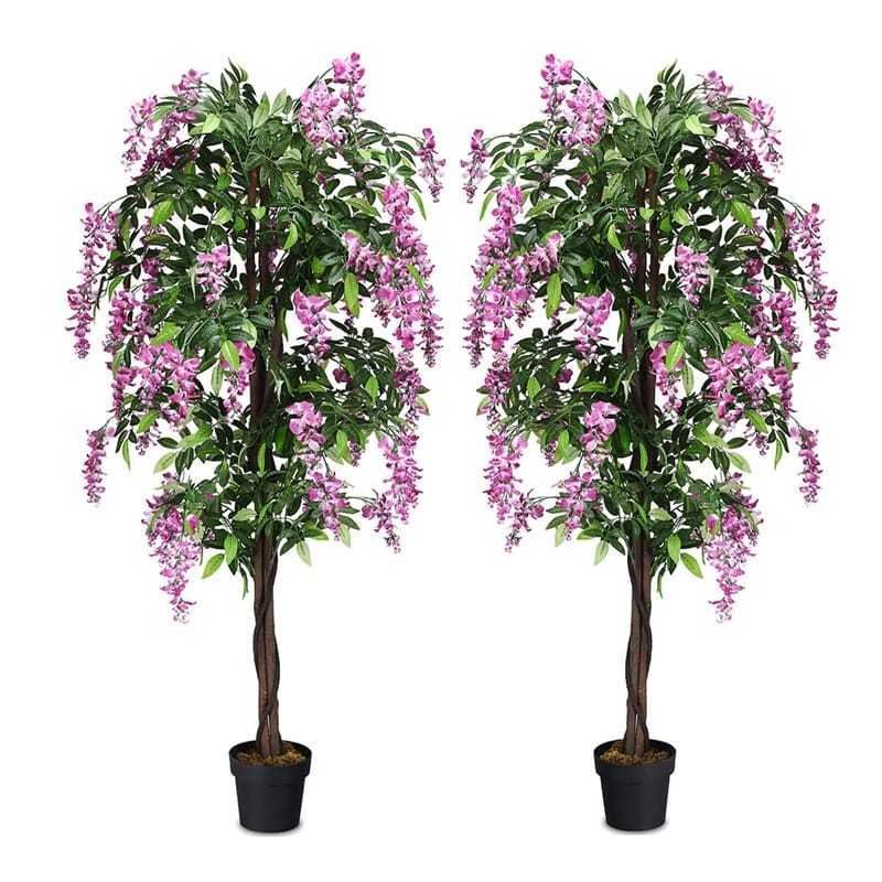 6FT Artificial Ficus Tree, Fake Wisteria Tree with Nursery Pots, Indoor/Outdoor Tall Faux Floor Plants for Home, Office, Living Room