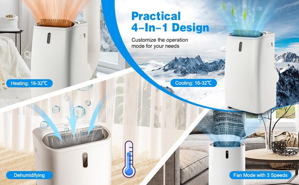12000 BTU 4-in-1 Portable Air Conditioner Oscillation Air Cooler with Smart Control