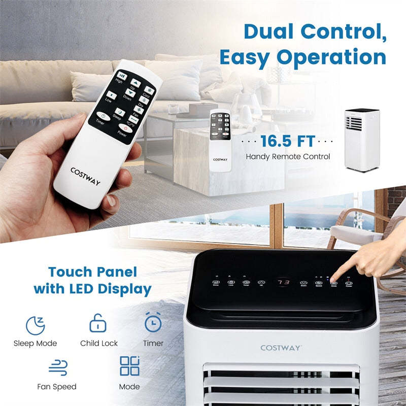 10000 BTU Portable Air Conditioner 4-in-1 AC Unit Cooling Fan Dehumidifier with Sleep Mode Remote Control & Window Kit Child Lock