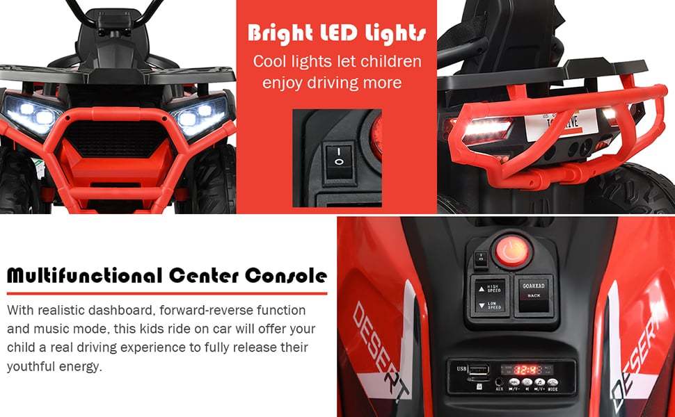 12V Kids Electric Ride-on 4-Wheeler ATV Quad with LED Lights MP3