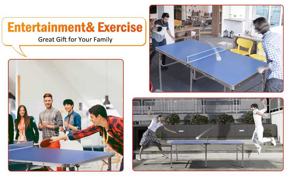 60" Portable Table Tennis Table Folding Ping Pong Table with Net, 2 Paddles & 4 Balls, Multipurpose Freestanding Table for Indoor Outdoor Use