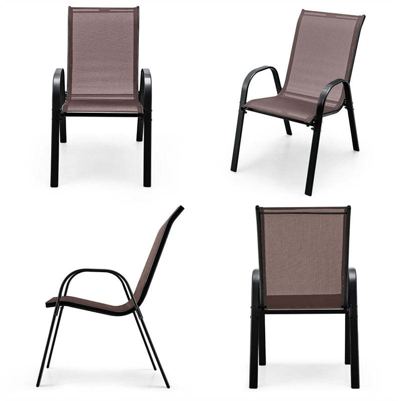 4-Pack Stackable Patio Dining Chairs, Heavy Duty Steel Frame All-Weather Outdoor Chairs with Armrests 330LBS Capacity for Poolside Deck Backyard