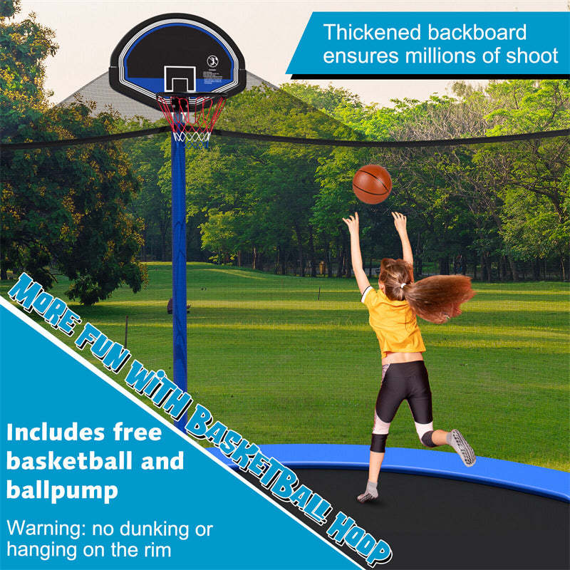12FT Outdoor Trampoline with Safety Net Enclosure & Basketball Hoop for Kids, ASTM Approved Toddler Backyard Recreational Trampoline with Ballpump